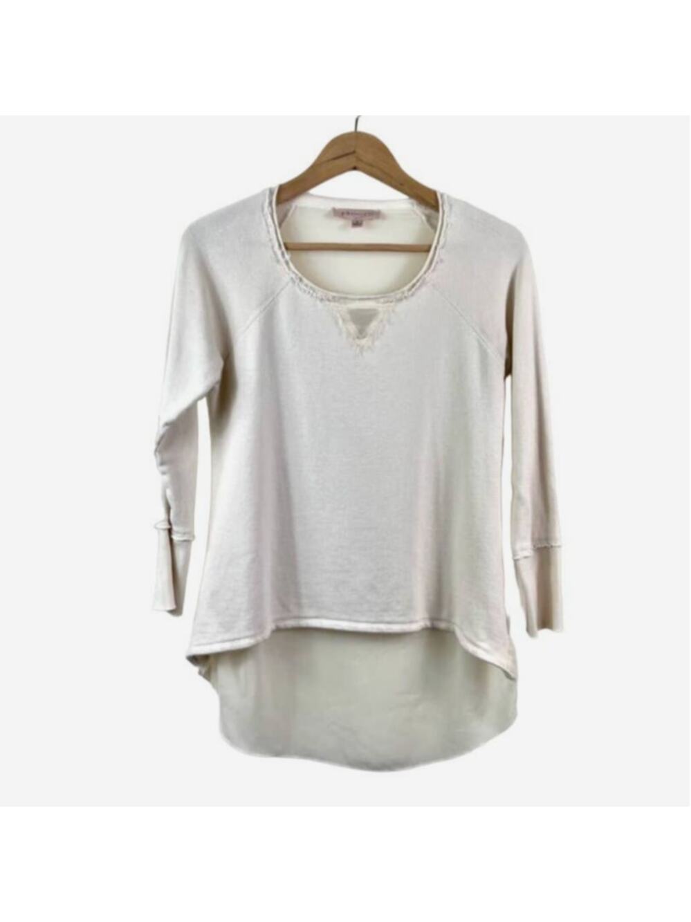 Philosophy Size S Terry Knit Top Sheer Back Sweatshirt Raw Hem Cream